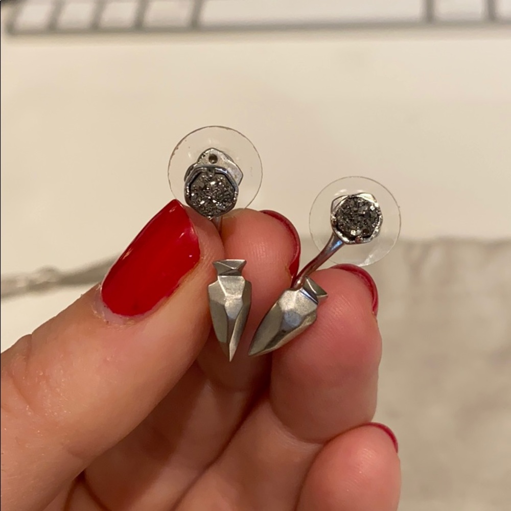Silver drusy arrowhead ear jackets